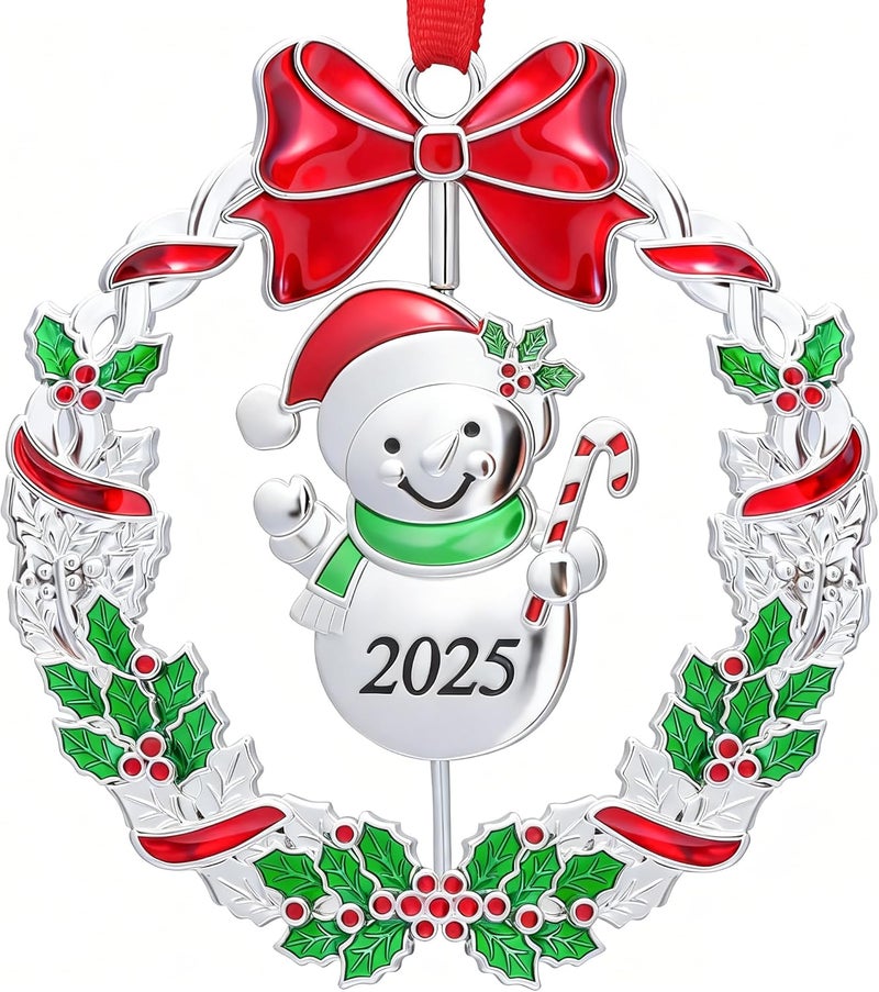 K-MLICE Christmas Ornaments, Metal Christmas Tree Ornaments Dated 2025 Silver Rotatable Funny Christmas Ornaments Decorative Keepsake Snowman Decoration - Image 1